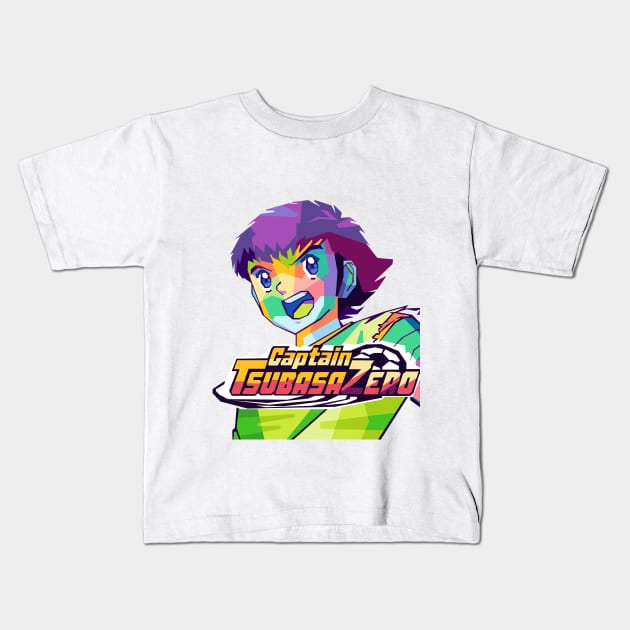 CAPTAIN TSUBASA POP ART Kids T-Shirt by erikhermawann22